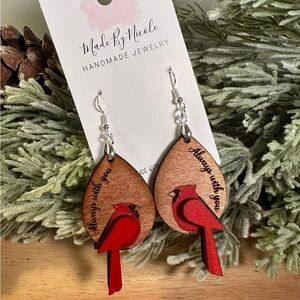 Hand Crafted Red and Brown Bird Earrings